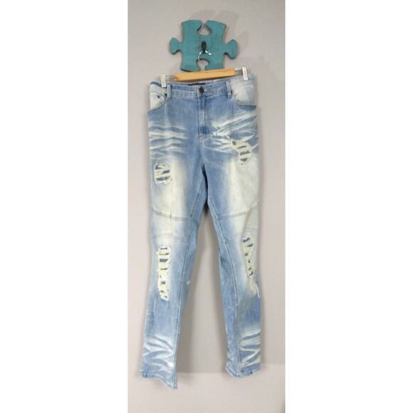 Vintage Y2K Men's Christian Carera 40 x 32 Distressed Denim Jeans Light Wash - Picture 1 of 16
